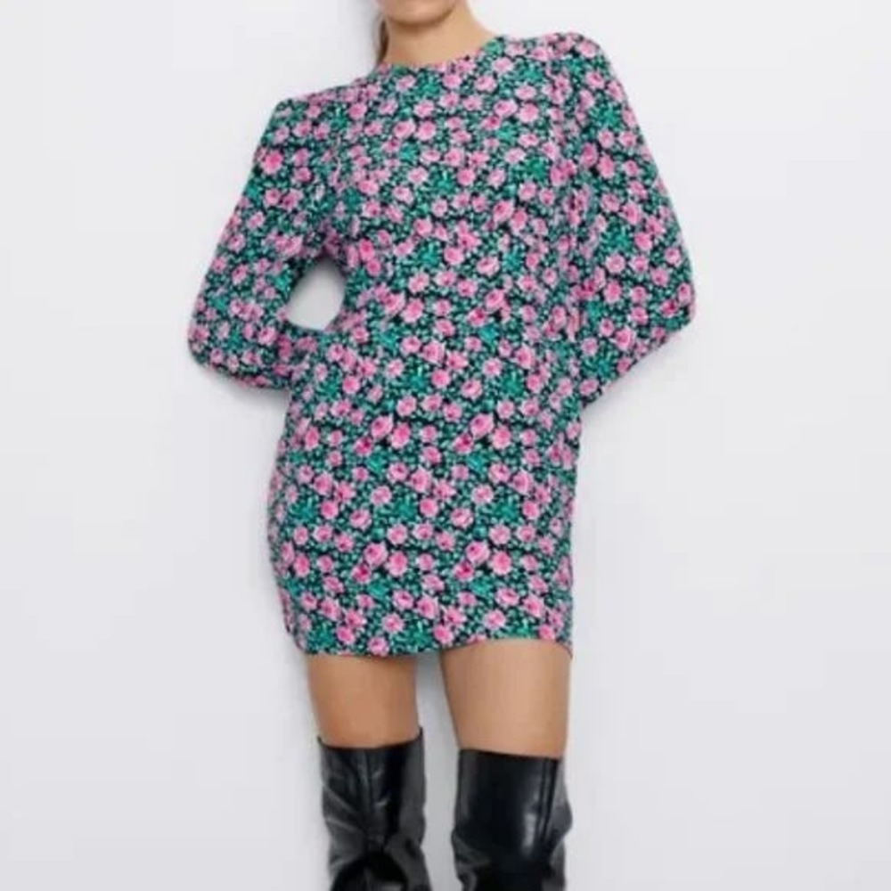 Zara Pink Floral Rose Print Mini Dress Small Garden‎ Wedding Guest